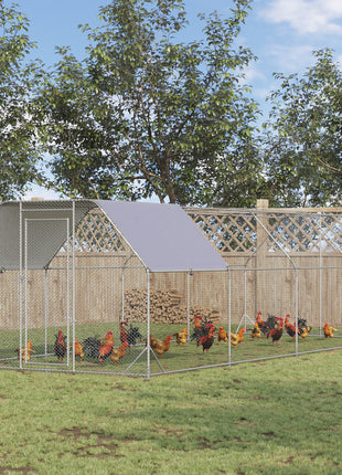 Large Chicken Coop Metal Chicken Run with Waterproof and Anti-UV Cover, Flat Shaped Walk in Fence Cage Hen House for Outdoor and Yard Farm Use, 1" Tube Diameter, 9.2' x 24.9' x 6.4'