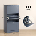 Modern Shoe Storage Cabinet with 3 Flip Drawers and Adjustable Shelves for 12-18 Pairs of Shoes, Blue