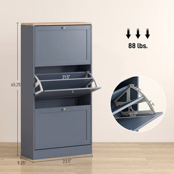 Modern Shoe Storage Cabinet with 3 Flip Drawers and Adjustable Shelves for 12-18 Pairs of Shoes, Blue