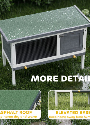 Wooden Rabbit Hutch, Guinea Pig Hutch with Asphalt Roof, Outdoor Elevated Bunny House for Rabbits, Chinchillas