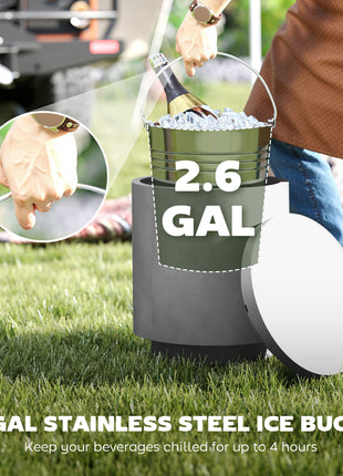 2.6 Gal Outdoor Side Table, 3-In-1 Concrete Cooler Bar Table with Storage, Removable Ice Bucket and Lid, Gray