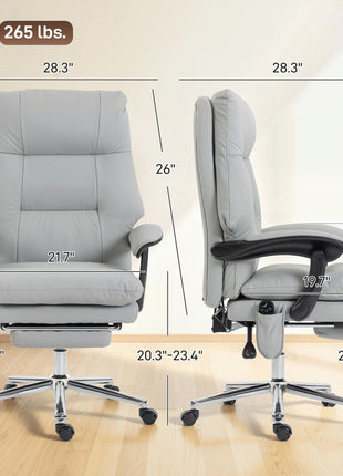 Massage Office Chair with 6-Point Vibration, Pet-Friendly Faux Leather Ergonomic Executive Desk Chair, Light Gray