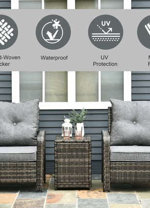 3 Piece Patio Furniture, PE Wicker Storage Table & Chairs, Gray