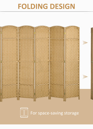 Folding Room Divider Screen 6 Panel 5.6 ' Tall Privacy Screen Freestanding Room Partition for Home Office, Nature Wood