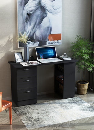 47" Home Office Computer Desk Bookcase Combo, Writing Table Workstation with 3 Drawer and Storage Shelf - Black