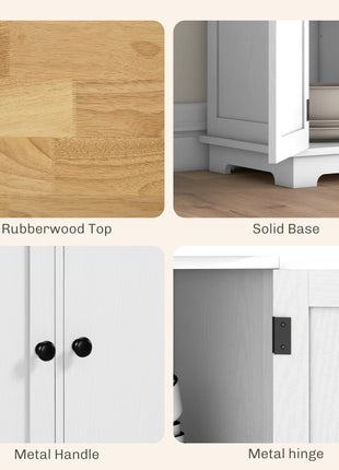 Kitchen Storage Cabinet, Sideboard Floor Cupboard with Solid Wood Top, Adjustable Shelf, and 3 Drawers, White