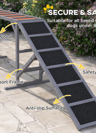 Dog Agility Equipment Ramp with Safety Bar, Non-slip Surface, for Walk and Pause Training, Gray