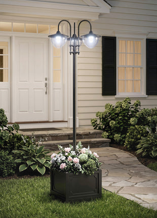 74.5" 3-head Solar Lamp Post Light with Planter, Solar Pole Lights Outdoor Waterproof LED Lighting for Backyard Pathway Patio Lawn Driveway Decor, Black