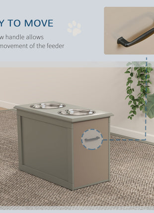 Raised Pet Feeding Storage Station with 2 Stainless Steel Bowls Base for Large Dogs and Other Large Pets, Gray