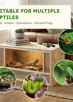 Wooden Reptile Terrarium with Sliding Door for Chameleon, Lizard, Snake, Frog, Turtle, 31.5" x 15.7" x 15.7"