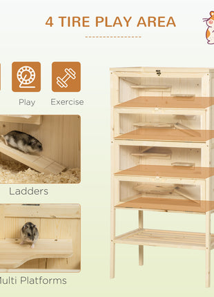 5-Tier Wooden Hamster Cage Mice Habitat Rat Habitat with Openable Top, Front Door and Storage Shelf