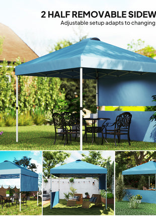 10' x 10' Pop Up Canopy Tent with 2 Half Sidewalls, UV50+ Instant Sun Shelter with Wheeled Carry Bag, Sea Blue