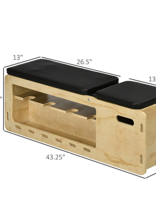 Wooden Workout Bench with Dumbbell Rack and Resistance Bands, Adjustable Incline Weight Bench for Home Gym