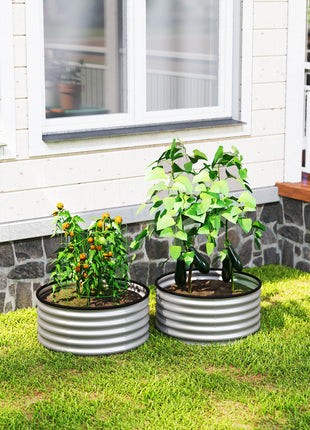 Set of 2 Raised Garden Bed, Metal Planter Box with Safety Edging, Easy-to-assemble Stock Tank 3'x3'x1.4' Silver