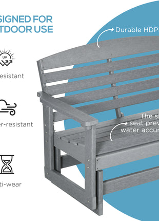 Patio Glider Bench w/ HDPE Slatted Double Rocking Chair, Light Gray