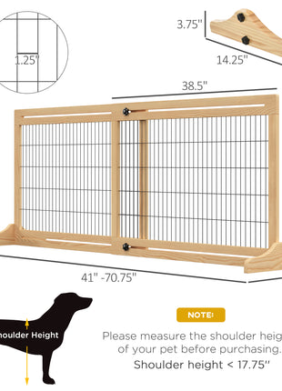 71" W x 27" H Extra Wide Freestanding Pet Gate with Adjustable Length Dog, Cat, Barrier for House, Doorway, Hallway, Natural