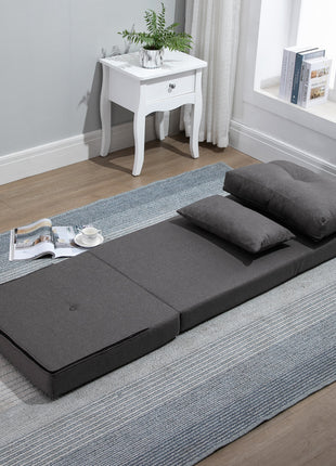 Convertible Flip Chair, Floor Lazy Sofa, Folding Upholstered Couch Bed with Adjustable Backrest, Metal Frame and Pillows for Living Room Bedroom, Dark Gray