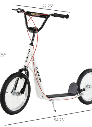 Youth Scooter Kick Scooter for Kids 5+ with Adjustable Handlebar Front and Rear Dual Brakes Inflatable Wheels, White