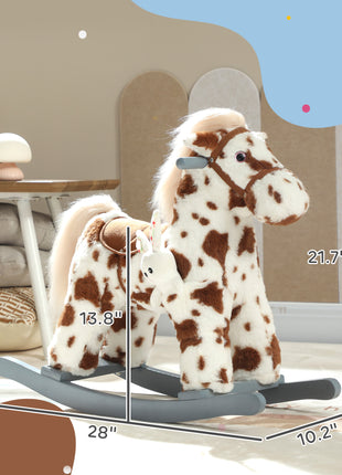 Rocking Horse, Animal Rocker with Rabbit Toy and Realistic Neigh for Toddlers, Soft Filling Ride on Pony, Brown
