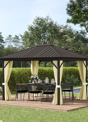 11.9" x 9.8" Hardtop Gazebo with Curtains Netting, Metal Roof Gazebo Canopy with Aluminum Frame and Top Hook, Cream