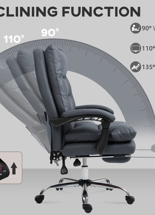 Microfibre Massage Office Chair, Heated Reclining Chair with Footrest, Double-tier Padding, Swivel Wheels, Dark Gray