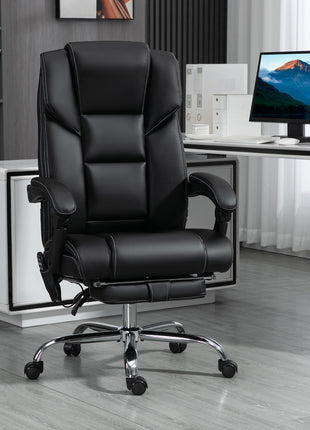 6 Point Vibration Massage Office Chair with Heat, PU Leather Computer Chair with Adjustable Height Reclining Back, Black