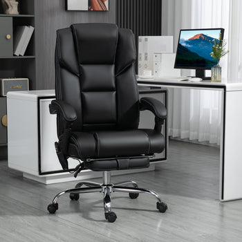 6 Point Vibration Massage Office Chair with Heat, PU Leather Computer Chair with Adjustable Height Reclining Back, Black