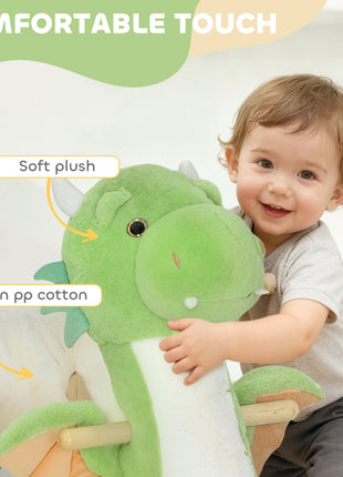 Baby Rocking Horse, Kids Ride On Dragon Toy with Realistic Dragon Roar and Safety Belt for Kids 18–36 Months, Green