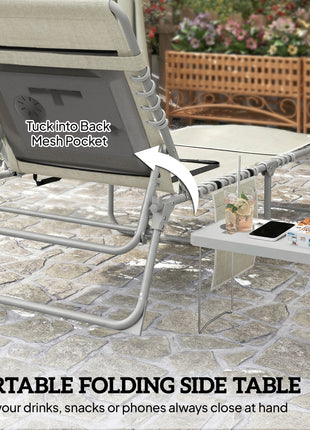 Tanning Chair with Face Hole and Side Table, 5-Position Folding Outdoor Chaise Lounge Chair, Beige