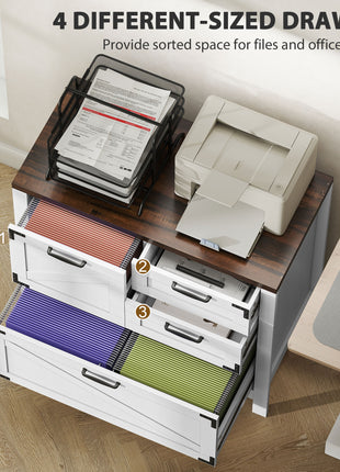 Lateral Filing Cabinet, Farmhouse File Cabinet with 4 Drawers, Fit Letter/A4/Legal Hanging Files, White