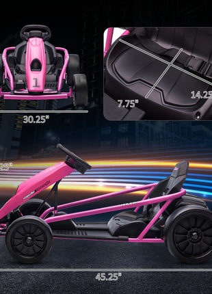 24V Electric Go Kart for Kids, Drift Ride-On Racing Go Kart with 2 Speeds, for Boys Girls Aged 8-12 Years Old, Pink