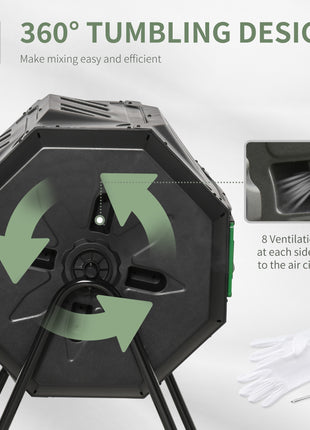 Tumbling Compost Bin Outdoor 360° Dual Chamber Rotating Composter 43 Gallon, Green