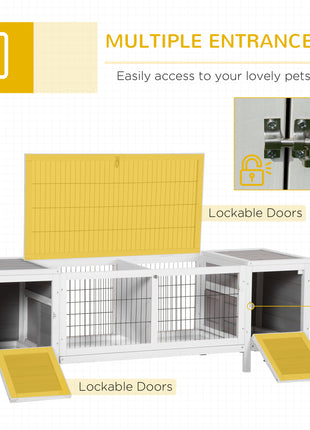 Rabbit Hutch, Bunny Cage, Guinea Pig House with Pull-Out Tray, and Divided Board for Indoor, White