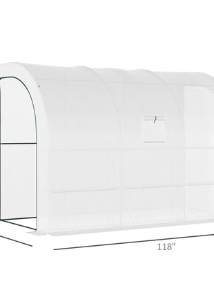 10' x 5' x 7' Outdoor Walk-In Greenhouse, Plant Nursery with Zippered Doors, PE Cover and 3 Wire Shelves, White