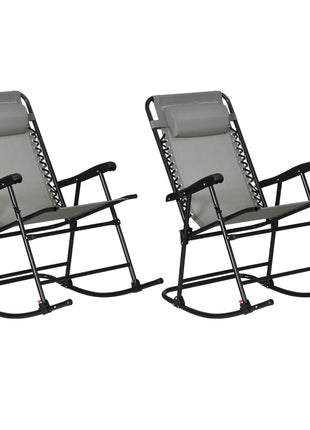 Outdoor Rocking Chair Set of 2, Patio Folding Lawn Rocker Set with Headrests for Yard, Patio, Deck, Backyard, Gray