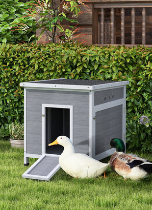 Wooden Duck Coop with Openable Roof, Removable Floor, Double Doors, Ramp, for 2-4 Ducks, Chickens, 25" x 32" x 30"