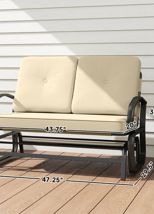 Outdoor Glider Bench, 2-Person Patio Rocker Loveseat with Tufted Cushions, Steel Frame for Porch, Garden Backyard, Beige