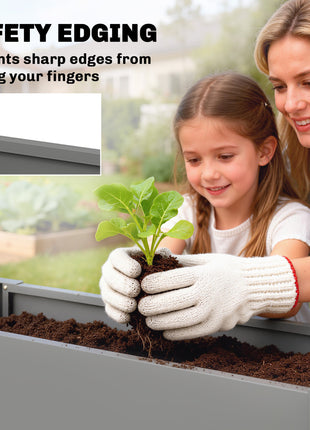 Raised Garden Bed Galvanized Planter Box Outdoor with Gloves for Gardening Vegetables, Flower, Herb, 2.6 x 1 x 2 ft, Gray