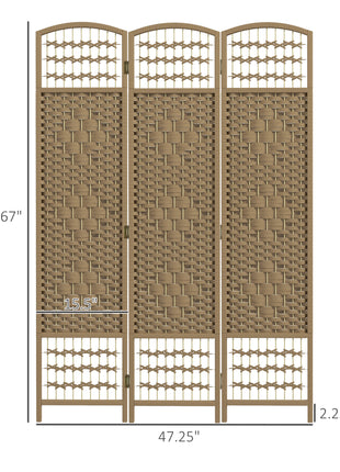 3 Panel Folding Room Divider Portable Privacy Screen Wave Fiber Room Partition for Home Office Natural