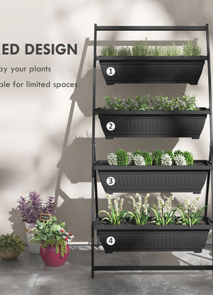 4-Tier Vertical Raised Garden Planter with 4 Boxes, Outdoor Plant Stand Grow Container for Vegetable & Flowers, Black