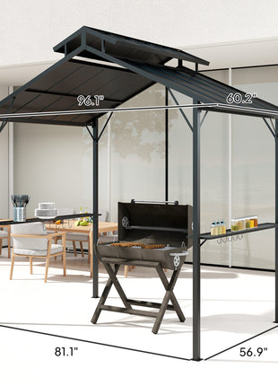 8 x 5ft Hardtop Grill Gazebo with Double Metal Roof, 2 Side Shelves and 10 Hooks for Patio Backyard Lawn Deck