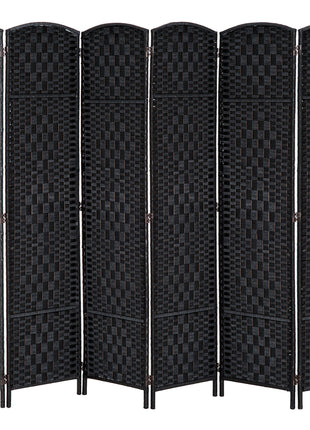 Room Divider 6 Panel, 6FT Tall Folding Privacy Screen, Freestanding Hand-Woven Partition for Room Separation with 360° Hinges, Paper Rope Diamond Weave, Black
