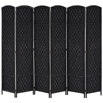 Room Divider 6 Panel, 6FT Tall Folding Privacy Screen, Freestanding Hand-Woven Partition for Room Separation with 360° Hinges, Paper Rope Diamond Weave, Black