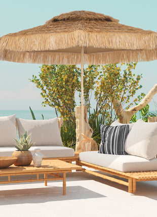 10 ft. Hula Thatched Tiki Patio Outdoor Umbrella with 8 Ribs, UPF30+, for Garden, Backyard, Deck, Pool, Natural