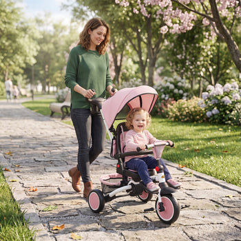 6 in 1 Kids Tricycle with Adjustable Push Handle, Removable Canopy, Reversible Seat, for 1-5 Years, Pink
