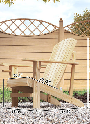 Oversized Adirondack Chair, Outdoor Fire Pit and Porch Seating, Classic Log Lounge w/ Built-in Cupholder, Natural Wood