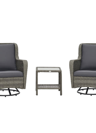 Patio Bistro Set, Porch Furniture with 360° Rotation & Rocking Function, 28.25"x30.75"x36.25", Gray