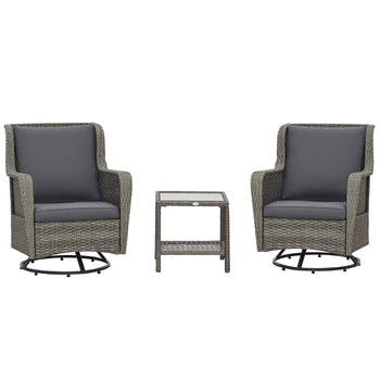 Patio Bistro Set, Porch Furniture with 360° Rotation & Rocking Function, 28.25"x30.75"x36.25", Gray
