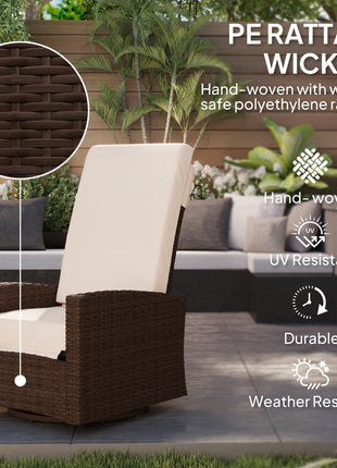 Outdoor Wicker Swivel Recliner Chair, Lifting Footrest, 360° Rotating Basic, Water-resistant Cushions, Cream White