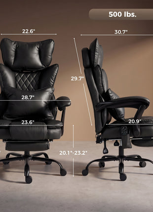 High Back Vibration Massage Office Chair, Heated Reclining PU Leather Computer Chair with Headrest, Black